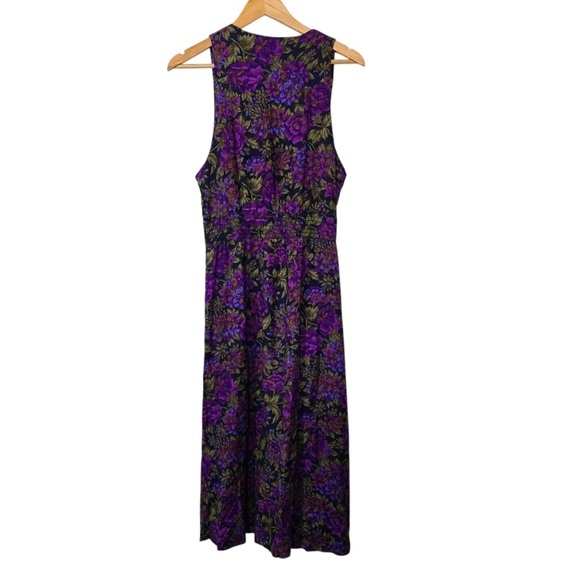 Vintage Floral Black Purple Long Sleeveless Sundress - Picture 3 of 10